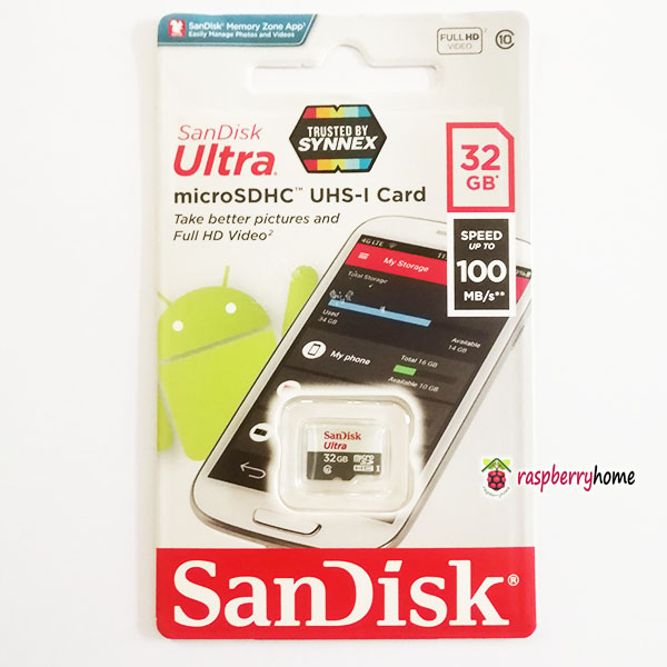 การ์ด Micro SD ยี่ห้อ Sandisk ขนาด 32 GB Class 10 สำหรับ Raspberry Pi ของแท้ 100% ประกัน Synnex
