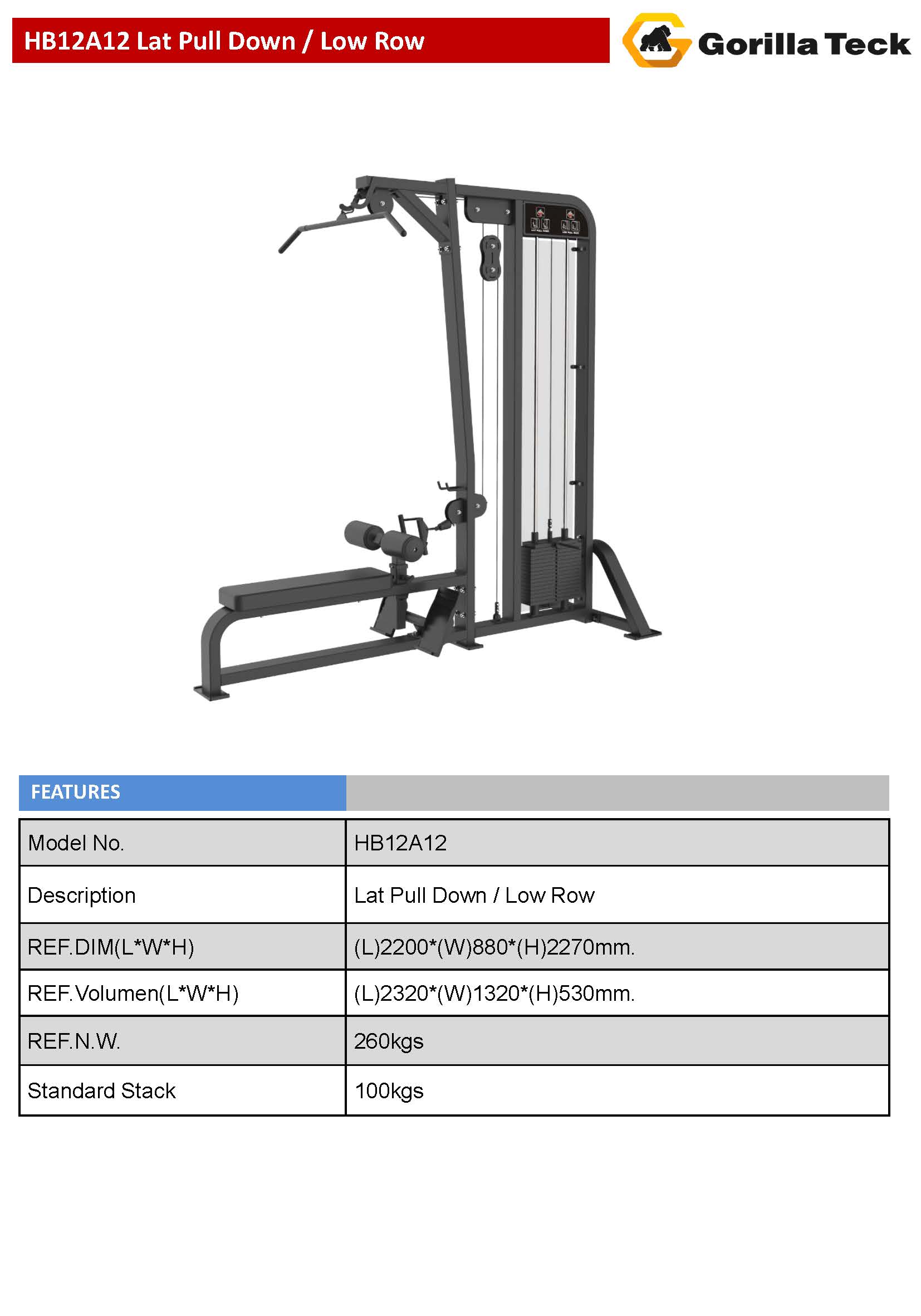 เครื่องฝึกกล้าเนื้อเดี่ยวสำหรับฟิตเนสคลับ แบรนด์ Gorilla Teck