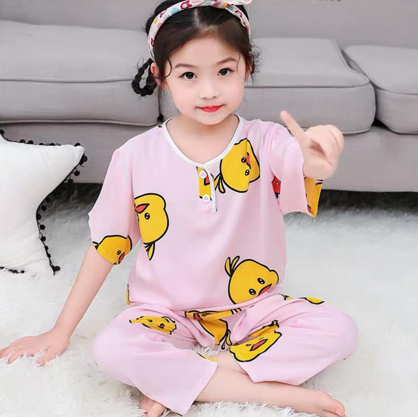 พร้อมส่ง ชุดนอนเด็กผ้าบาง พิมพ์ลาย ขาสั้นแขนสั้น
