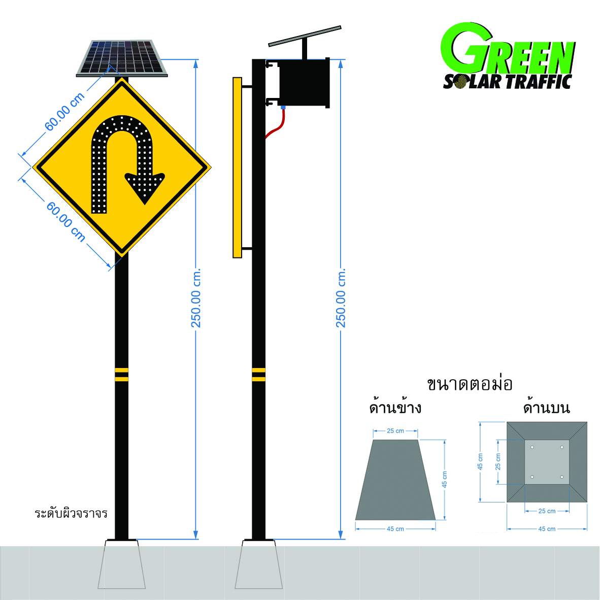 ป้าย U-TURN พลังงานแสงอาทิตย์