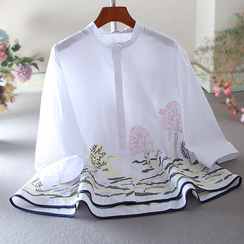 เสื้อลินิน เสื้อผ้าฝ้ายลินิน เสื้อเชิ้ตผ้าลินิน ปักลายสวยๆด้วยด้าย สไตล์VINTAGE