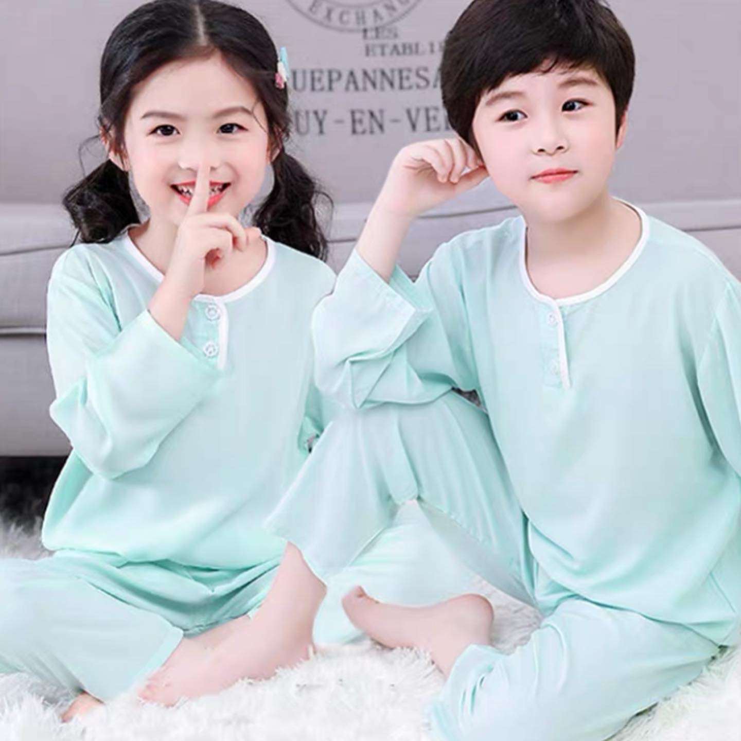ชุดนอนเด็กหญิง ผ้าบาง คอกลมขายาว