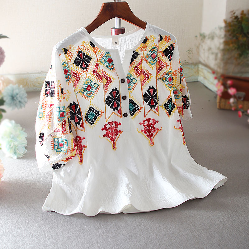 เสื้อลินิน เสื้อผ้าฝ้ายลินิน เสื้อเชิ้ตผ้าลินิน ปักลายสวยๆด้วยด้าย สไตล์VINTAGE