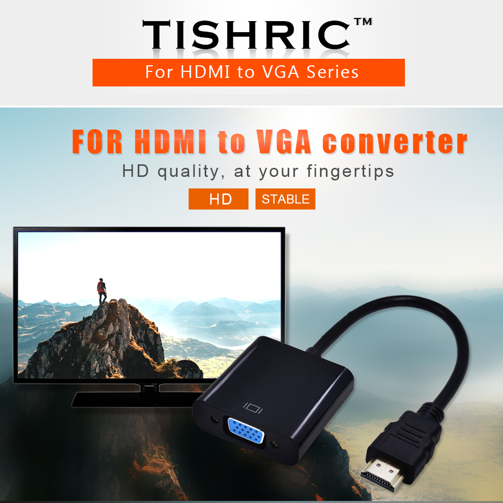 สาย HDMI to VGA Adapter Converter for HDMI Cable Support Full HD 1080P HDTV forHDMI to VGA (สีดำ)