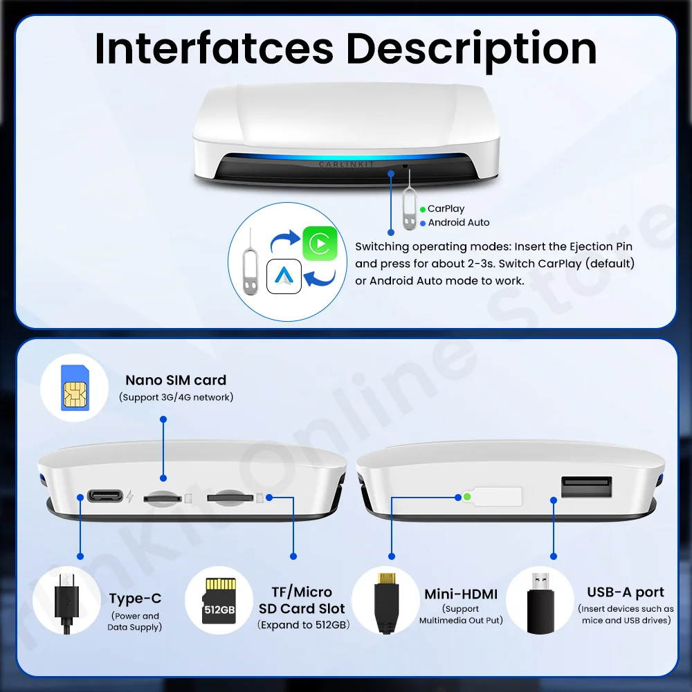 รุ่นท้อปสุด แรงสุด T-Box UHD Carlinkit Android CPU8core Ram8 Rom128 AI Box มี HDMI out ไว้ต่อจอหลังรถได้