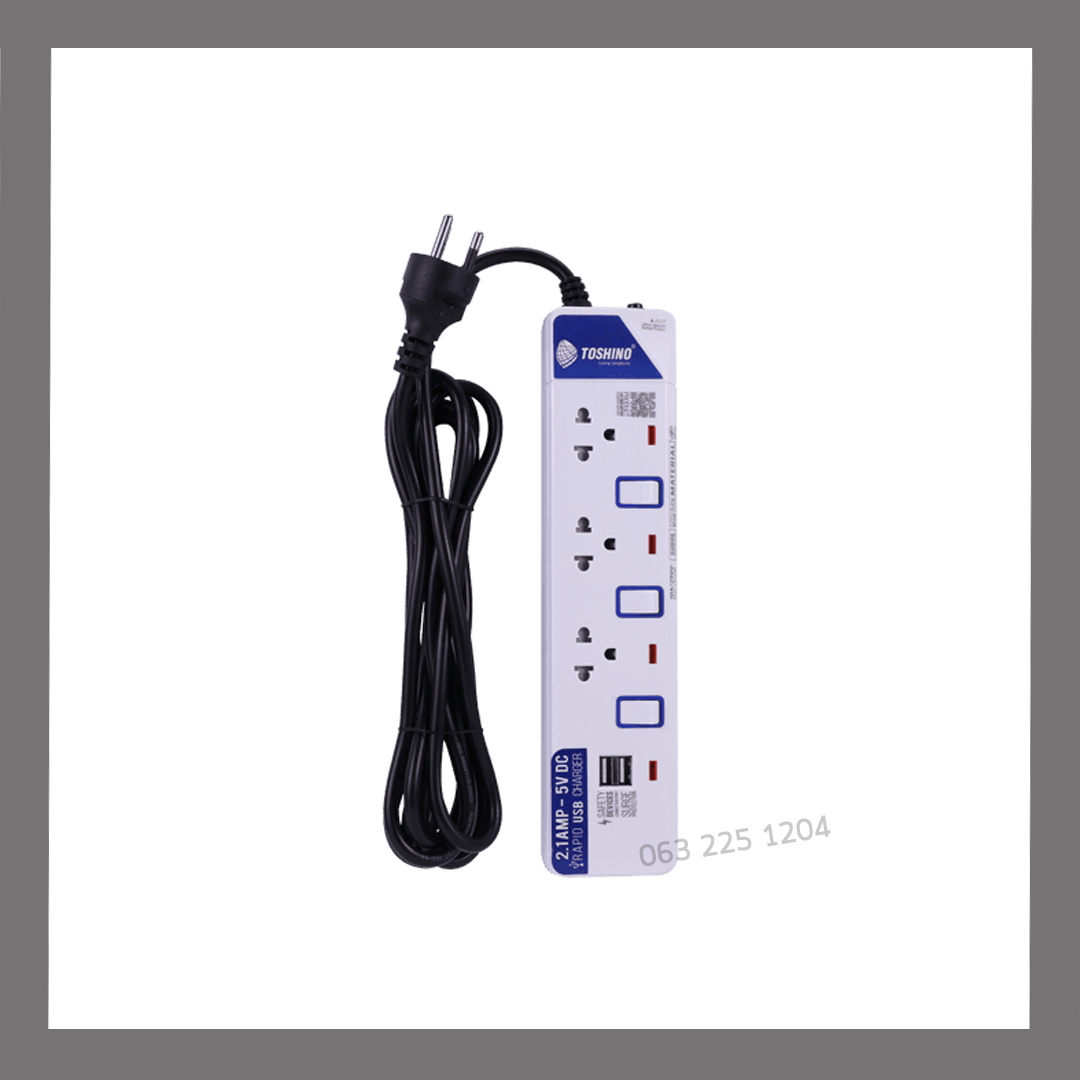 รางปลั๊กไฟ Toshino3ช่อง 3สวิตซ์ 2USB ยาว3เมตร ET-913USB