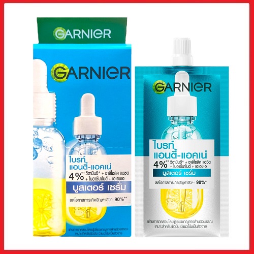 การ์นิเย่ ไบรท์ แอนตี้-แอคเน่ บูสเตอร์ เซรั่ม Garnier Bright Anti-Acne Booster Serum 7.5ml x 6