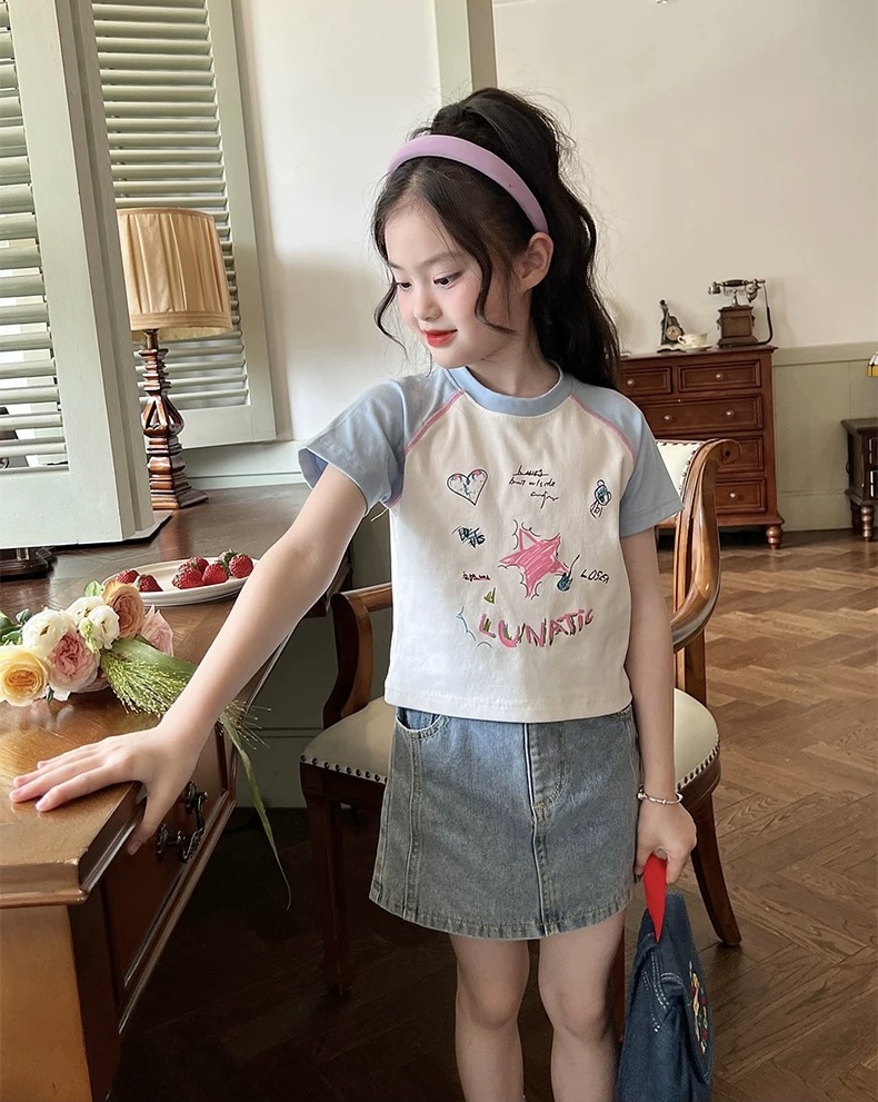 Pink star 💖⭐️ เสื้อยืดเด็กหญิง ผ้าคอตตอน 100%