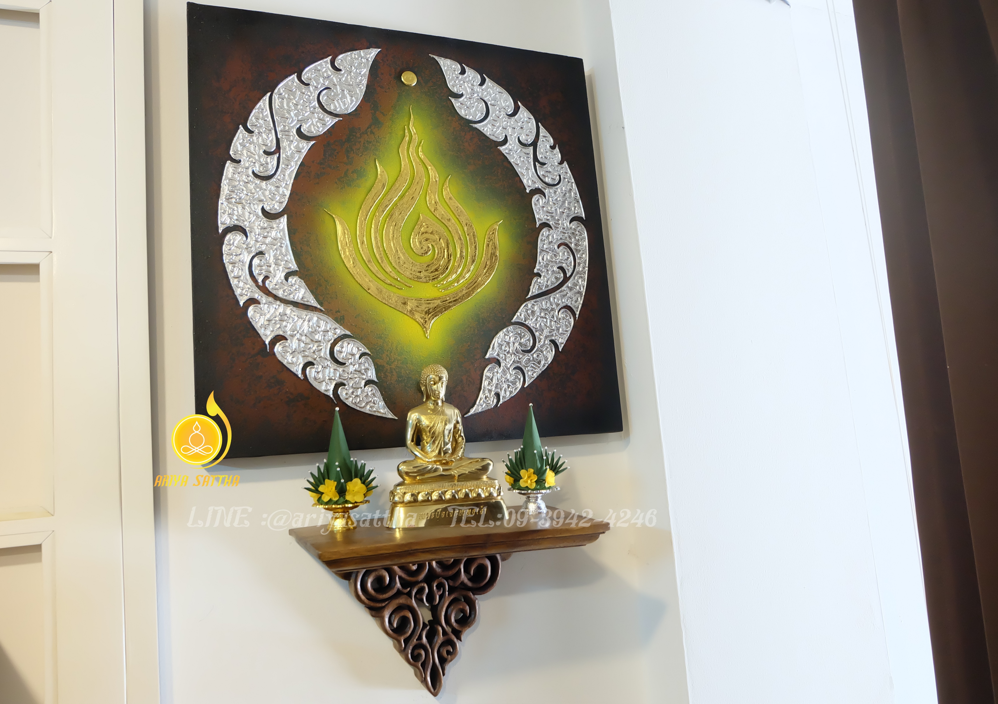ภาพมงคล ดอกบัว ขนาด 60x60 cm.ตกแต่งบ้าน ห้องพระ ของขวัญขึ้นบ้านใหม่ งาน handmade ภาพวาดปิดทองแต่งผนังบ้าน คอนโด