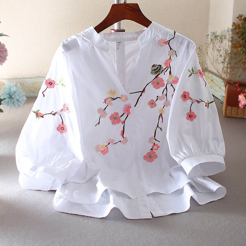 เสื้อลินิน เสื้อผ้าฝ้ายลินิน เสื้อเชิ้ตผ้าลินิน ปักลายสวยๆด้วยด้าย สไตล์VINTAGE