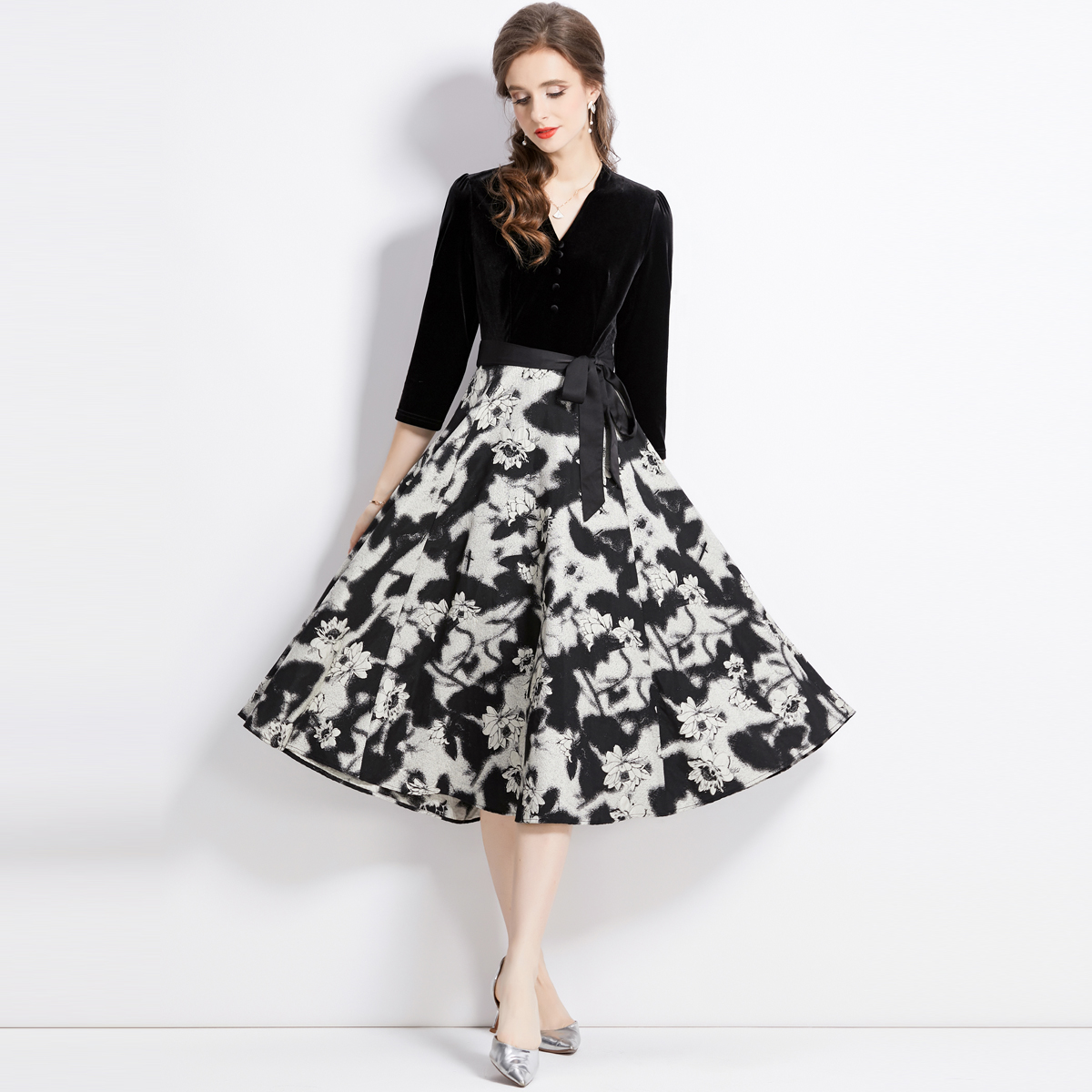 ชุดเดรสยาวสวยๆ ชุดเดรสยาวใส่สบาย ใส่ทำงาน มีขนาดS M L XL 2XL