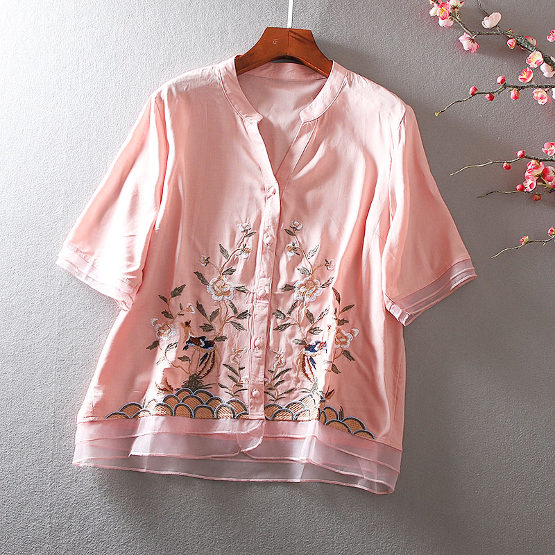 เสื้อลินิน เสื้อผ้าฝ้ายลินิน เสื้อเชิ้ตผ้าลินิน ปักลายสวยๆด้วยด้าย สไตล์VINTAGE