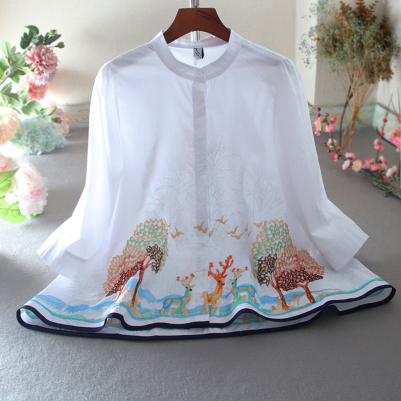 เสื้อลินิน เสื้อผ้าฝ้ายลินิน เสื้อเชิ้ตผ้าลินิน ปักลายสวยๆด้วยด้าย สไตล์VINTAGE