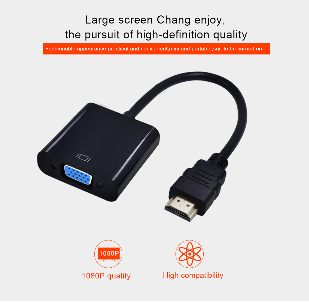 สาย HDMI to VGA Adapter Converter for HDMI Cable Support Full HD 1080P HDTV forHDMI to VGA (สีดำ)