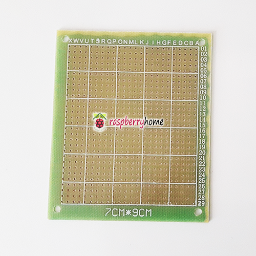 แผ่น PCB ต้นแบบ ขนาด 7 ซ.ม. x 9 ซ.ม. แบบด้านเดียว สีเขียวอ่อน 29 แถว