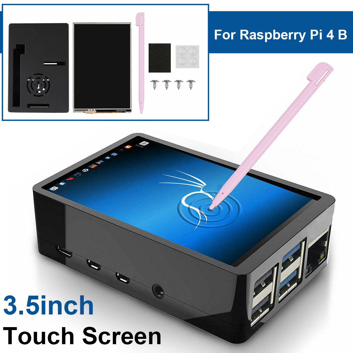 จอภาพระบบสัมผัส 3.5 นิ้ว 480x320 จุด Raspberry Pi LCD TFT Touch Screen Display สำหรับ Raspberry pi 4 B พร้อมปากกา Stylus และ Case สีดำ