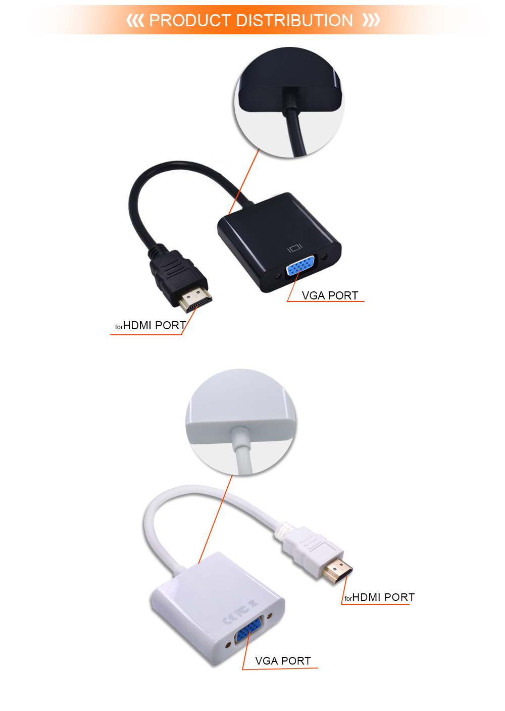 สาย HDMI to VGA Adapter Converter for HDMI Cable Support Full HD 1080P HDTV forHDMI to VGA (สีดำ)