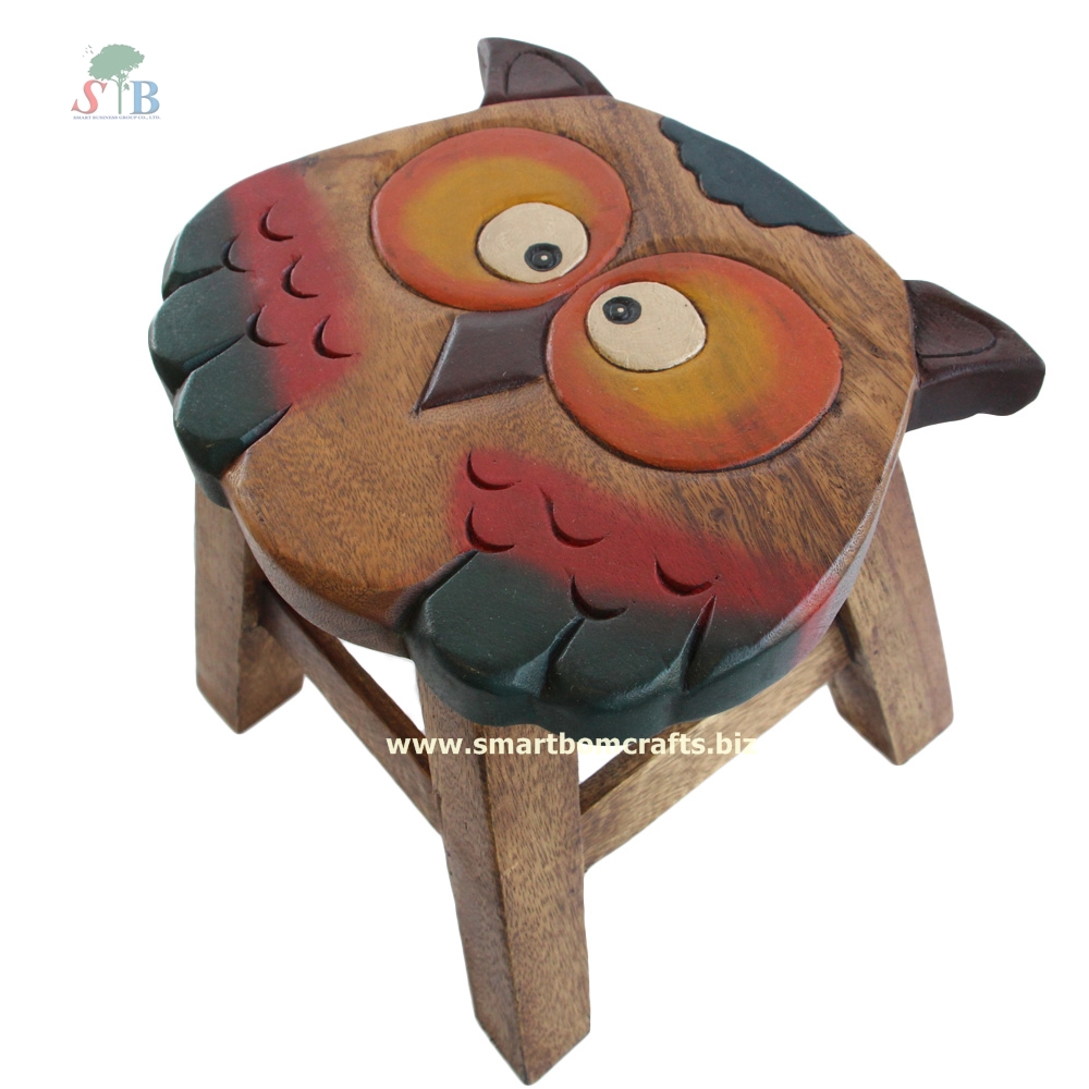 เก้าอี้สตูล รูปแกะสลักนกฮูก เก้าอี้ไม้ สำหรับห้องนั่งเล่นเด็กๆ