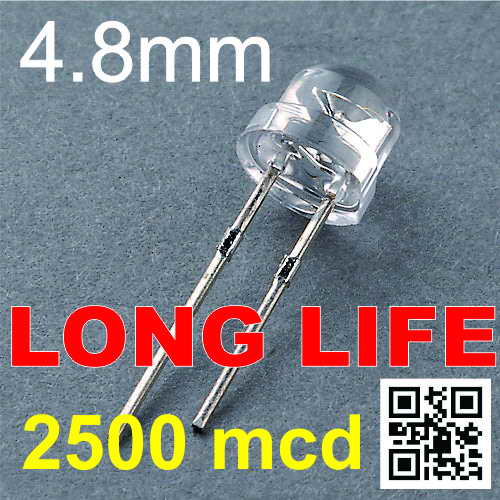 หลอด LED ขนาด 5mm. เลนท์ต่ำ สีขาว 2000-2500mcd รุ่นพิเศษ LongLife เกรด A