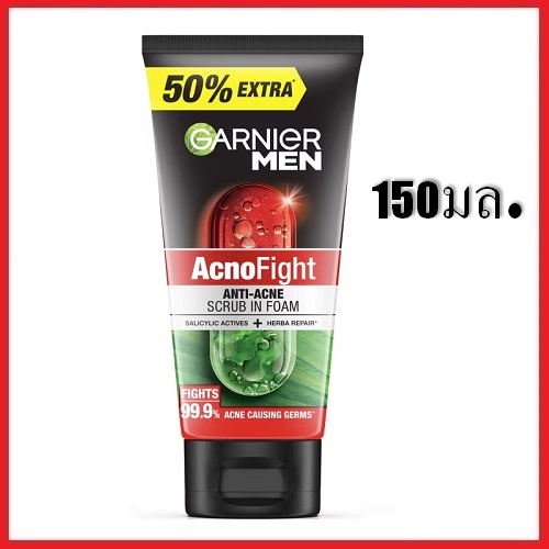 การ์นิเย่ เมน แอคโนไฟท์ แอนติ-แอคเน่ สครับ อิน โฟม Garnier Men AcnoFight Anti-Acne Scrub In Foam : 150 มล.