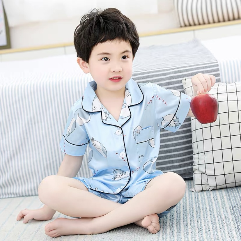 ชุดนอนผ้าซาติน แขนสั้น ขาสั้น แบบใไม่