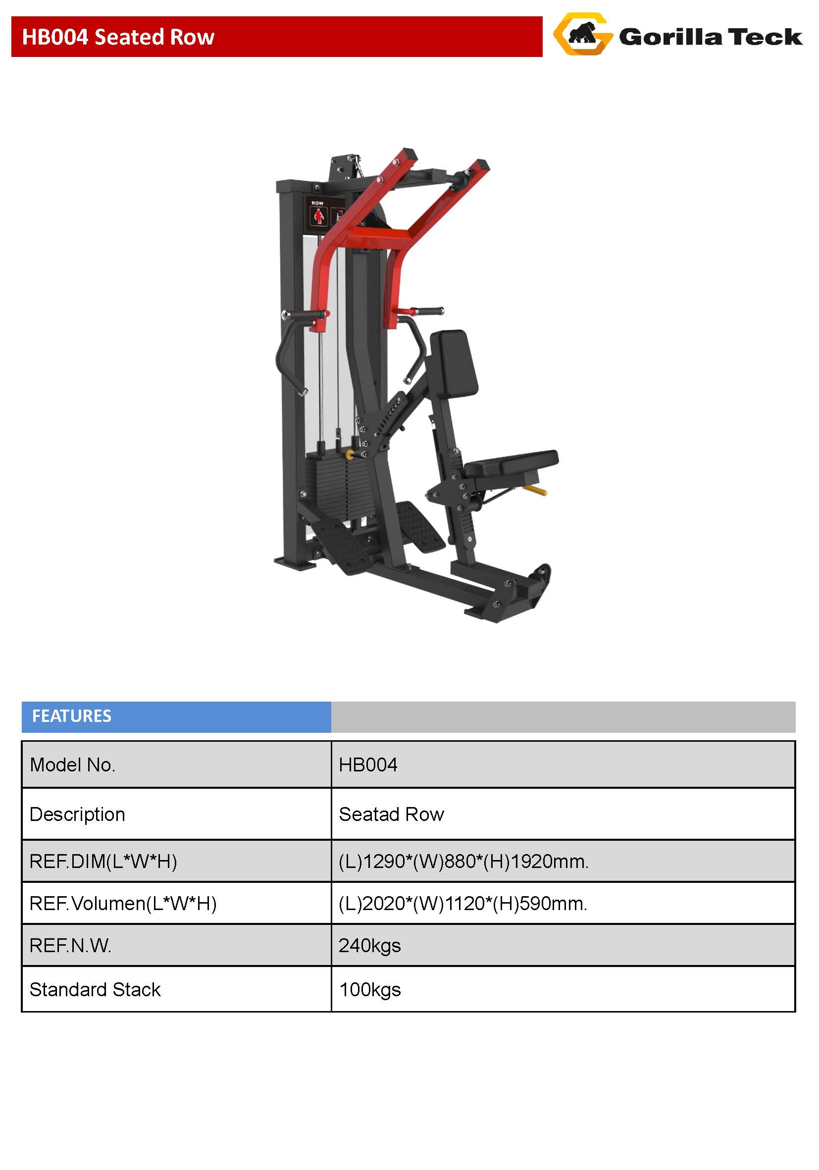 เครื่องฝึกกล้าเนื้อเดี่ยวสำหรับฟิตเนสคลับ แบรนด์ Gorilla Teck