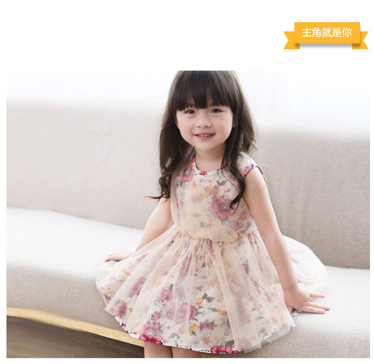 ชุดเดรสสคุณหนู ลายดอกไม้ ผ้า 2 ชั้น แต่งโบว์หลัง