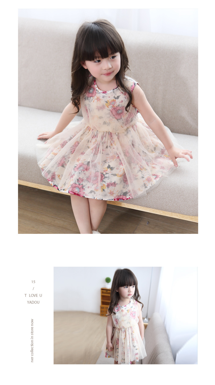 ชุดเดรสสคุณหนู ลายดอกไม้ ผ้า 2 ชั้น แต่งโบว์หลัง