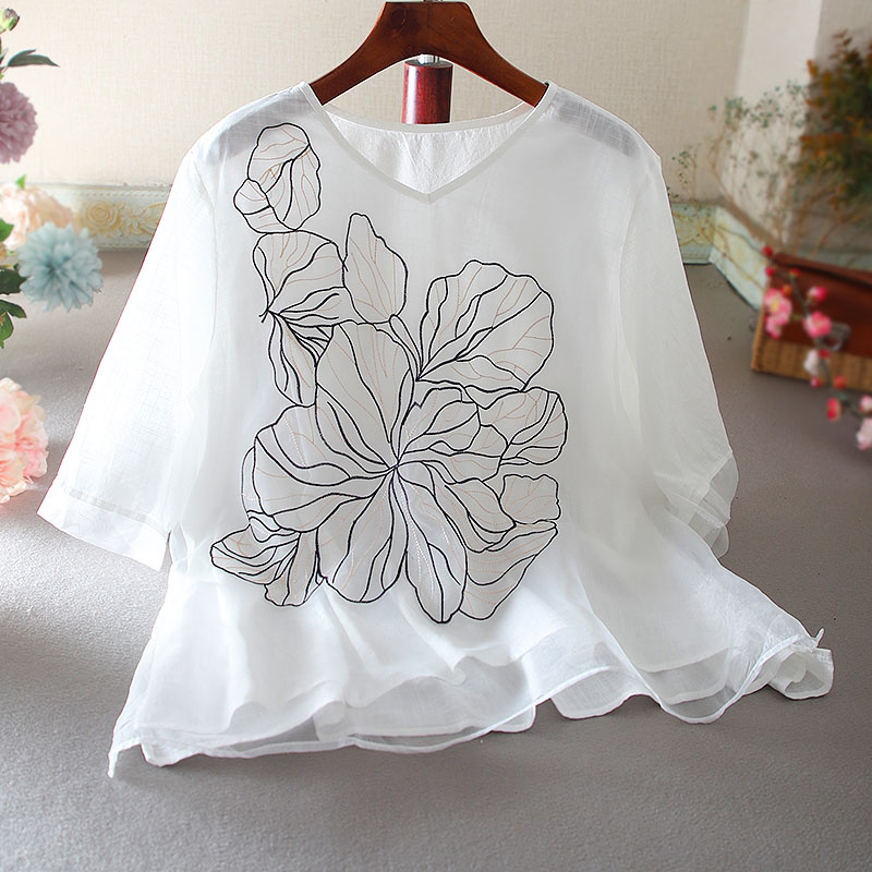 เสื้อลินิน เสื้อผ้าฝ้ายลินิน เสื้อเชิ้ตผ้าลินิน ปักลายสวยๆด้วยด้าย สไตล์VINTAGE