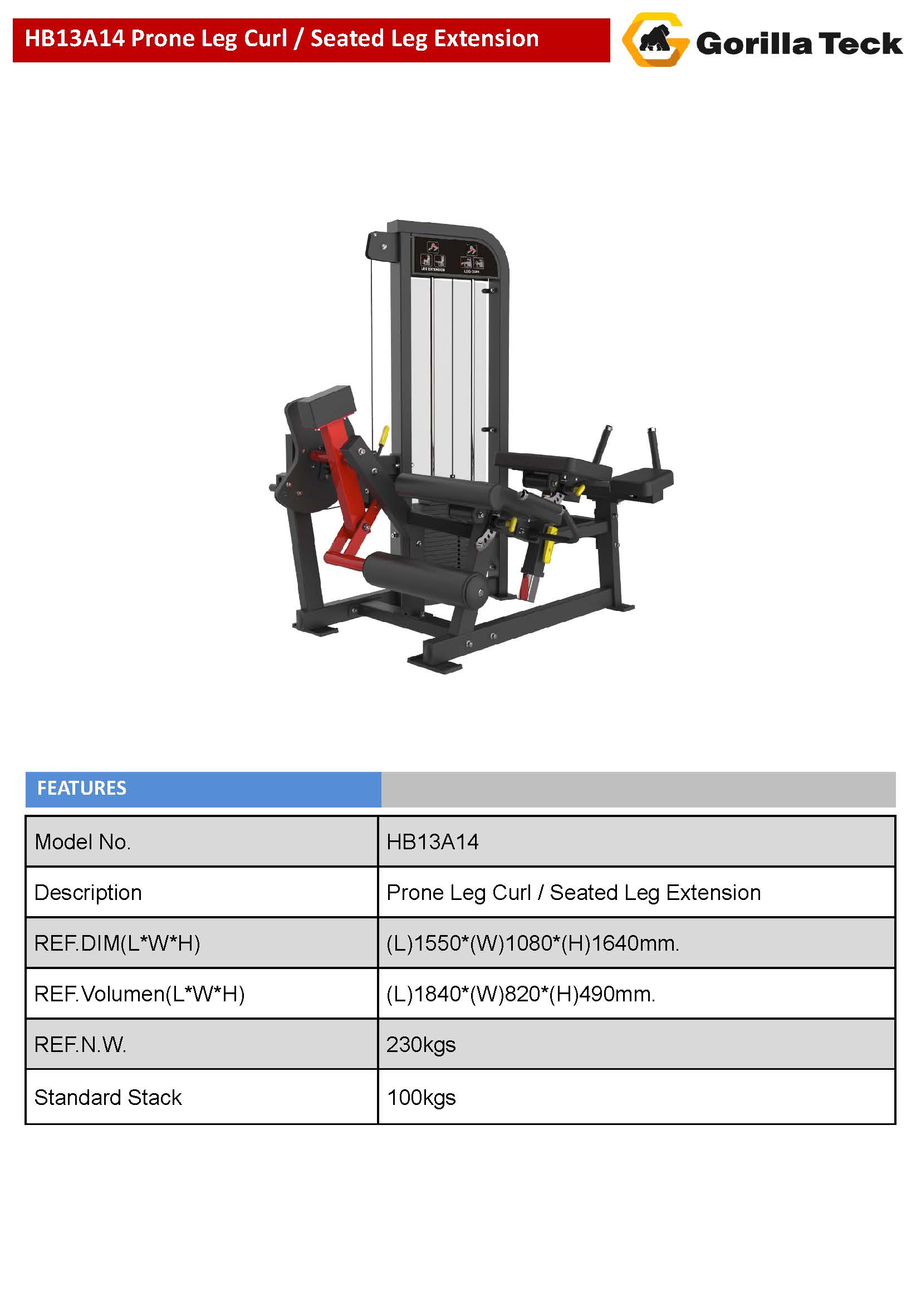 เครื่องฝึกกล้าเนื้อเดี่ยวสำหรับฟิตเนสคลับ แบรนด์ Gorilla Teck