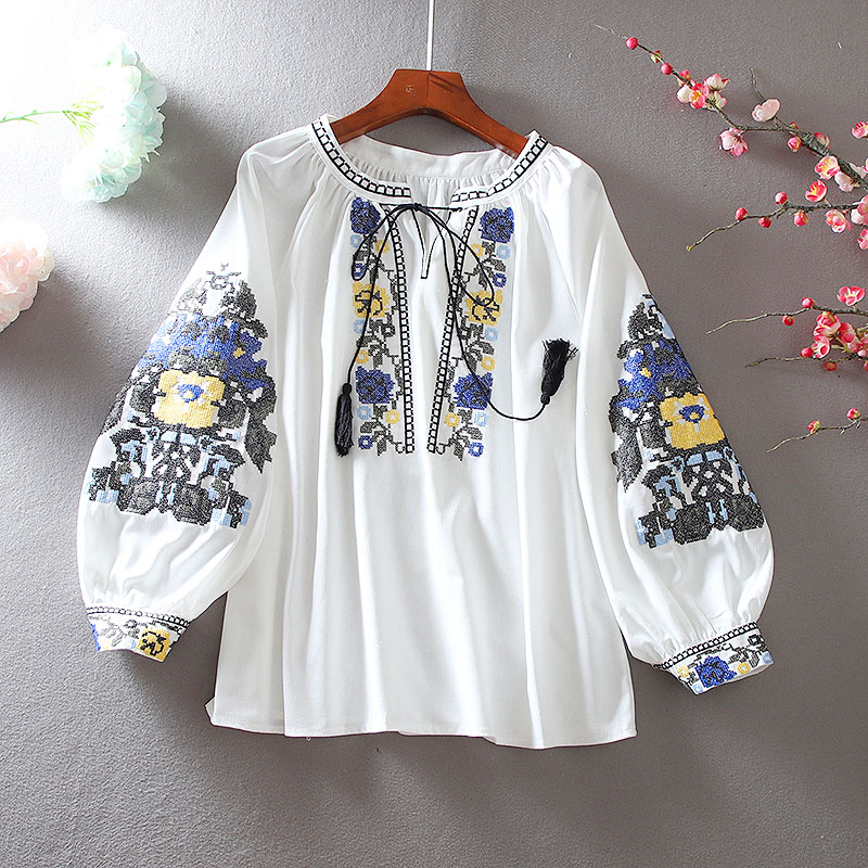 เสื้อลินิน เสื้อผ้าฝ้ายลินิน เสื้อเชิ้ตผ้าลินิน ปักลายสวยๆด้วยด้าย สไตล์VINTAGE