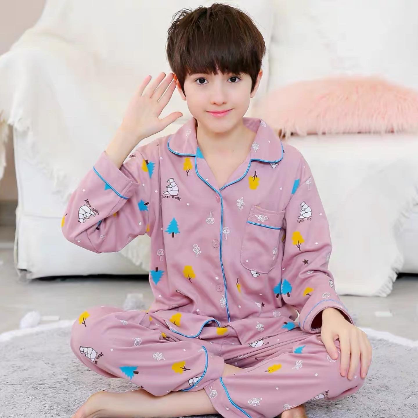 พรีออเดอร์ ชุดนอนเด็กพิมพ์ลาย คอกลม แขนยาว