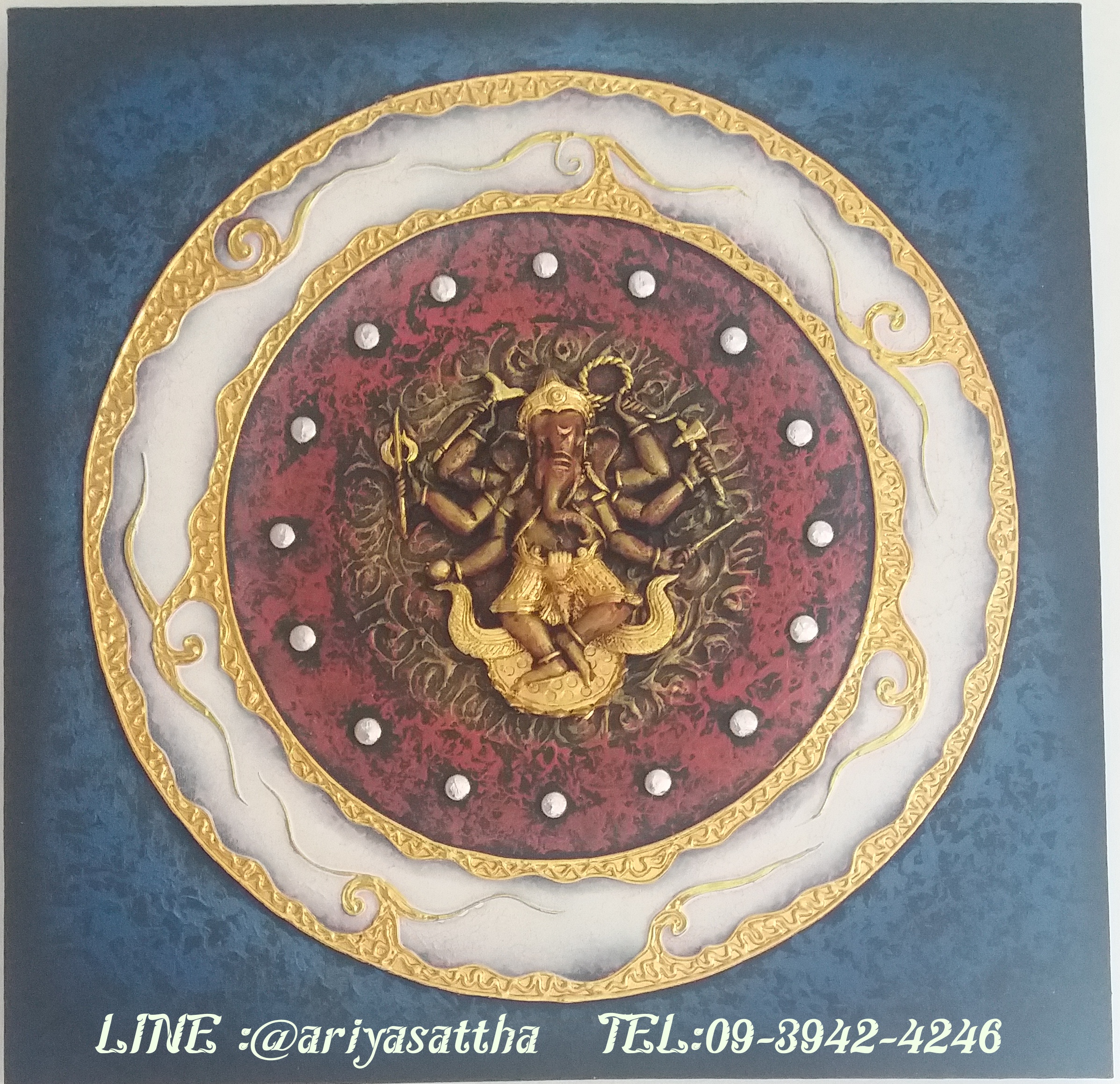 พระพิฆเนศ ภาพมงคล ขนาด 60x60 cm.ตกแต่งบ้าน ห้องพระ ของขวัญขึ้นบ้านใหม่ งาน handmade ภาพวาดปิดทองแต่งผนังบ้าน คอนโด