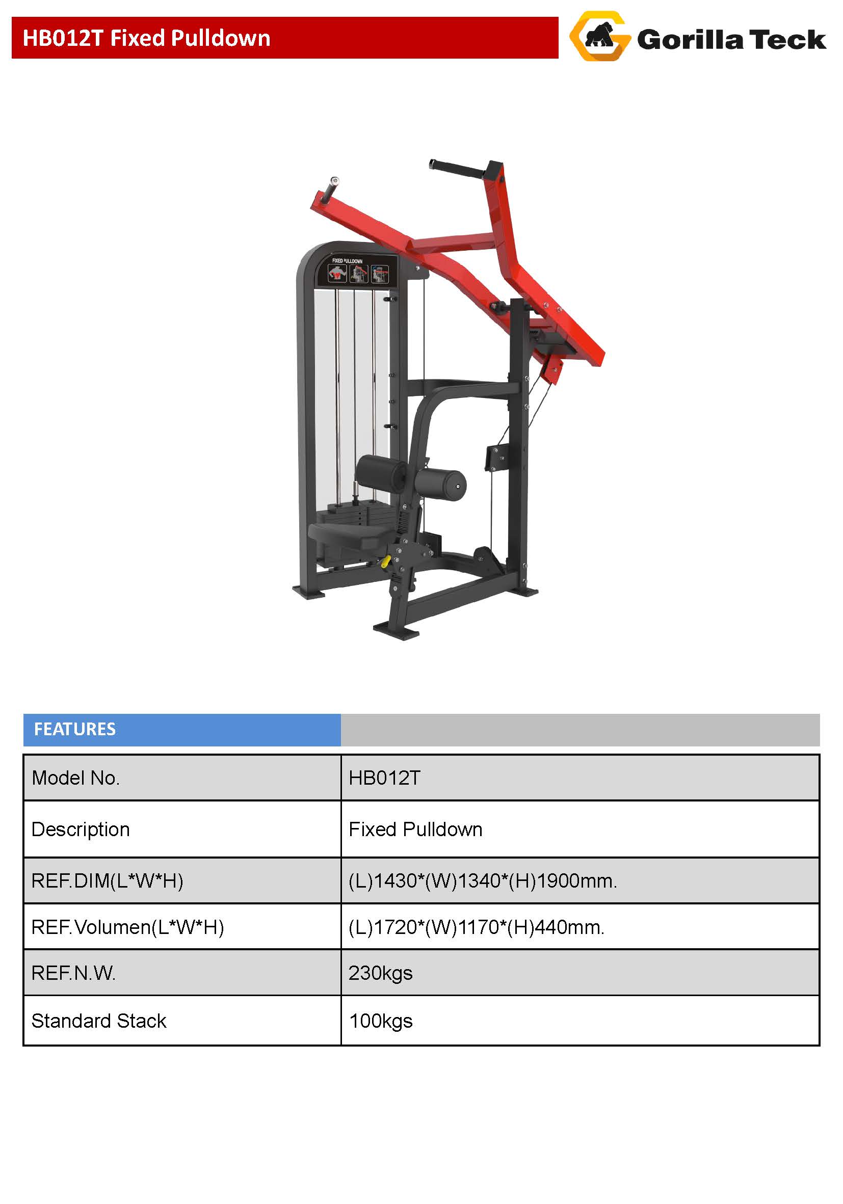 เครื่องฝึกกล้าเนื้อเดี่ยวสำหรับฟิตเนสคลับ แบรนด์ Gorilla Teck