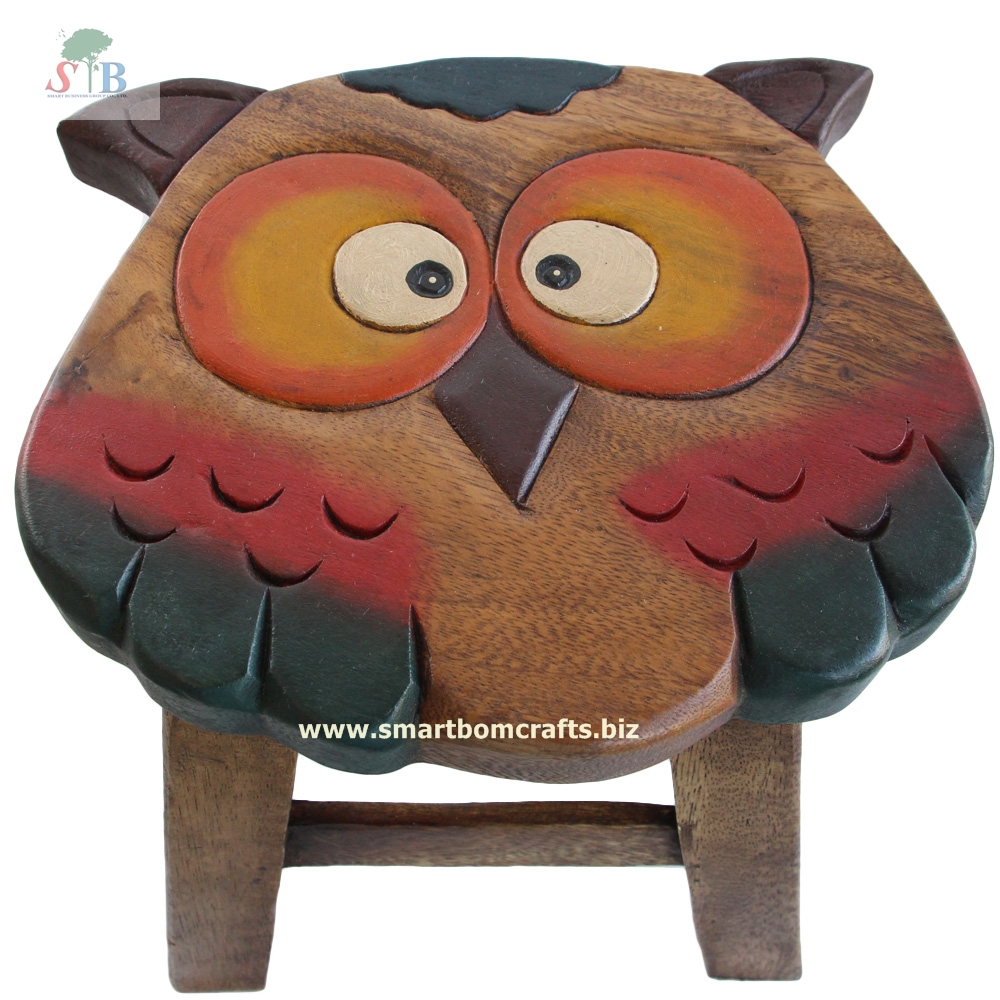 เก้าอี้สตูล รูปแกะสลักนกฮูก เก้าอี้ไม้ สำหรับห้องนั่งเล่นเด็กๆ