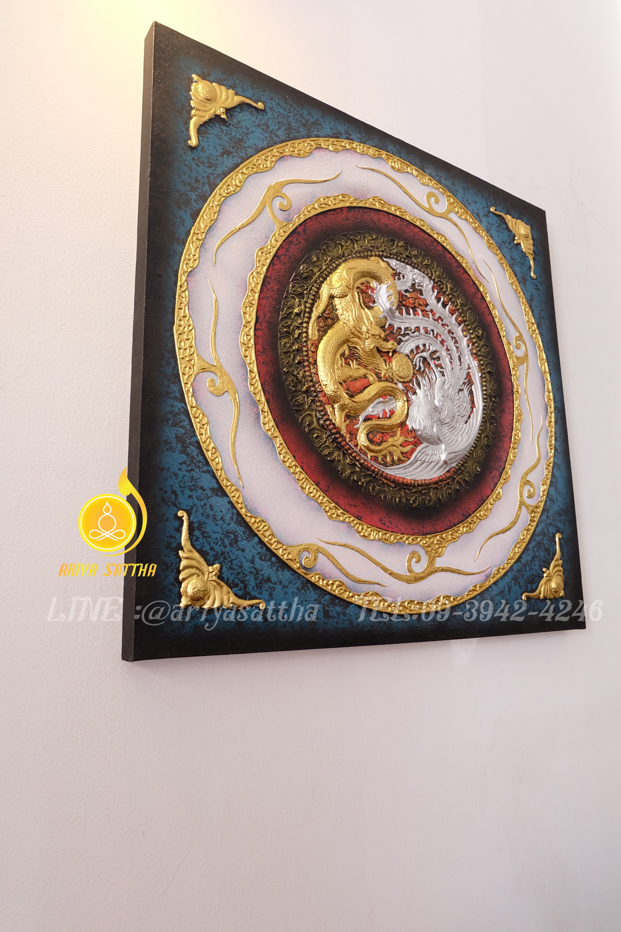 รูปมังกร-หงส์ ภาพมงคล ขนาด 80x80 cm.ตกแต่งบ้าน ของขวัญขึ้นบ้านใหม่ งาน handmade ภาพวาดปิดทองแต่งผนังบ้าน คอนโด