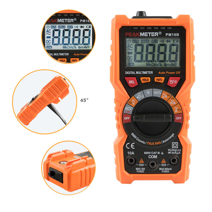 มัลติมิเตอร์ อัจฉริยะ PEAKMETER PM16B Auto Range True RMS Automatic In -Put LED Indication