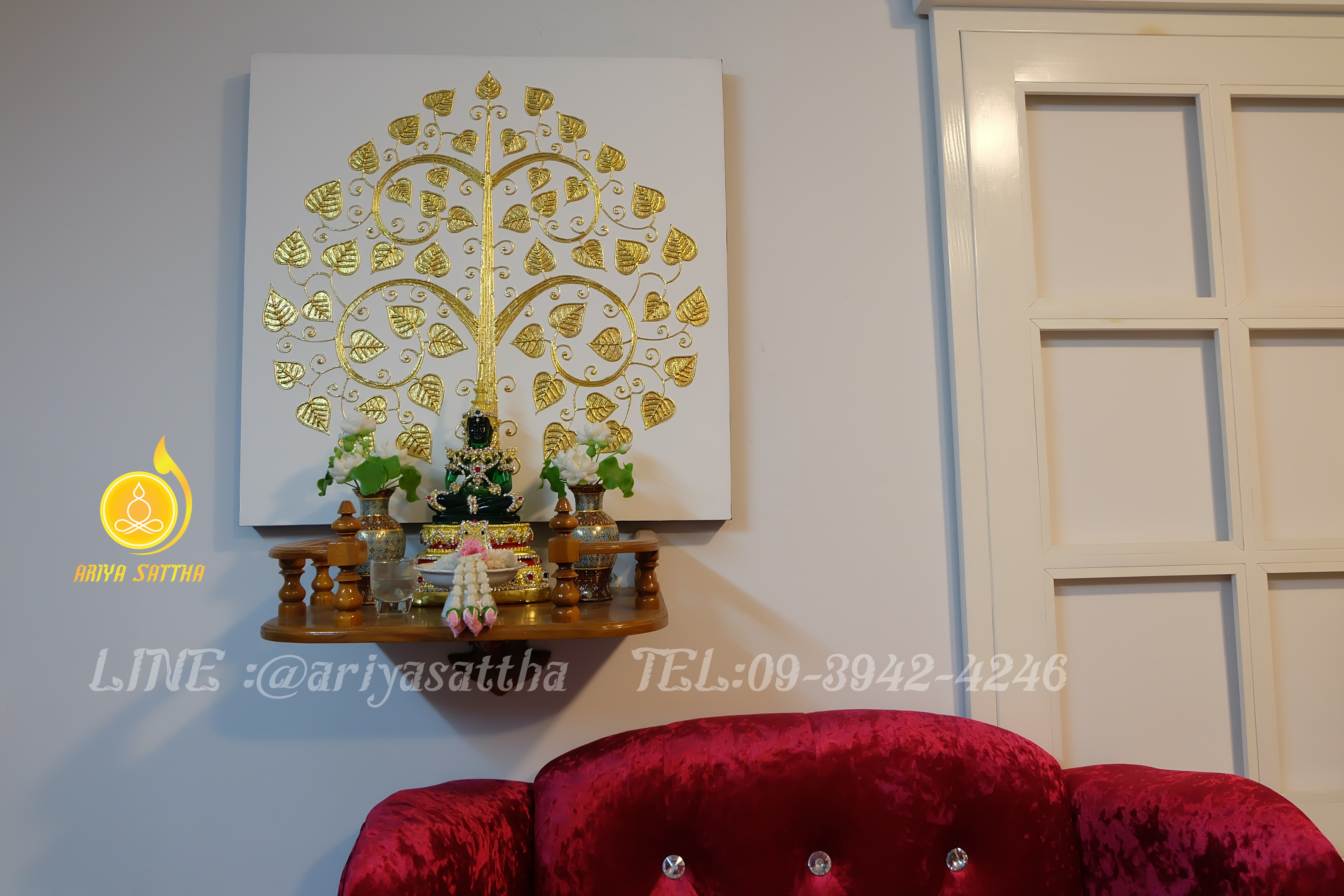 ภาพมงคล ต้นโพธิ์ พื้นสีขาว ขนาด 60x60 cm.ตกแต่งบ้าน ห้องพระ ของขวัญขึ้นบ้านใหม่ งาน handmade ภาพวาดปิดทองแต่งผนังบ้าน คอนโด