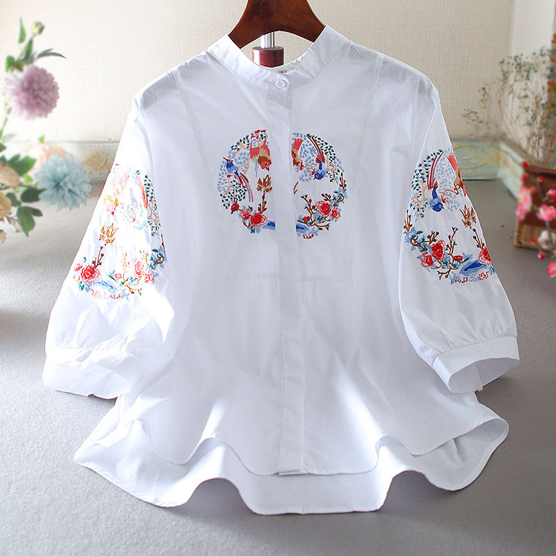 เสื้อลินิน เสื้อผ้าฝ้ายลินิน เสื้อเชิ้ตผ้าลินิน ปักลายสวยๆด้วยด้าย สไตล์VINTAGE