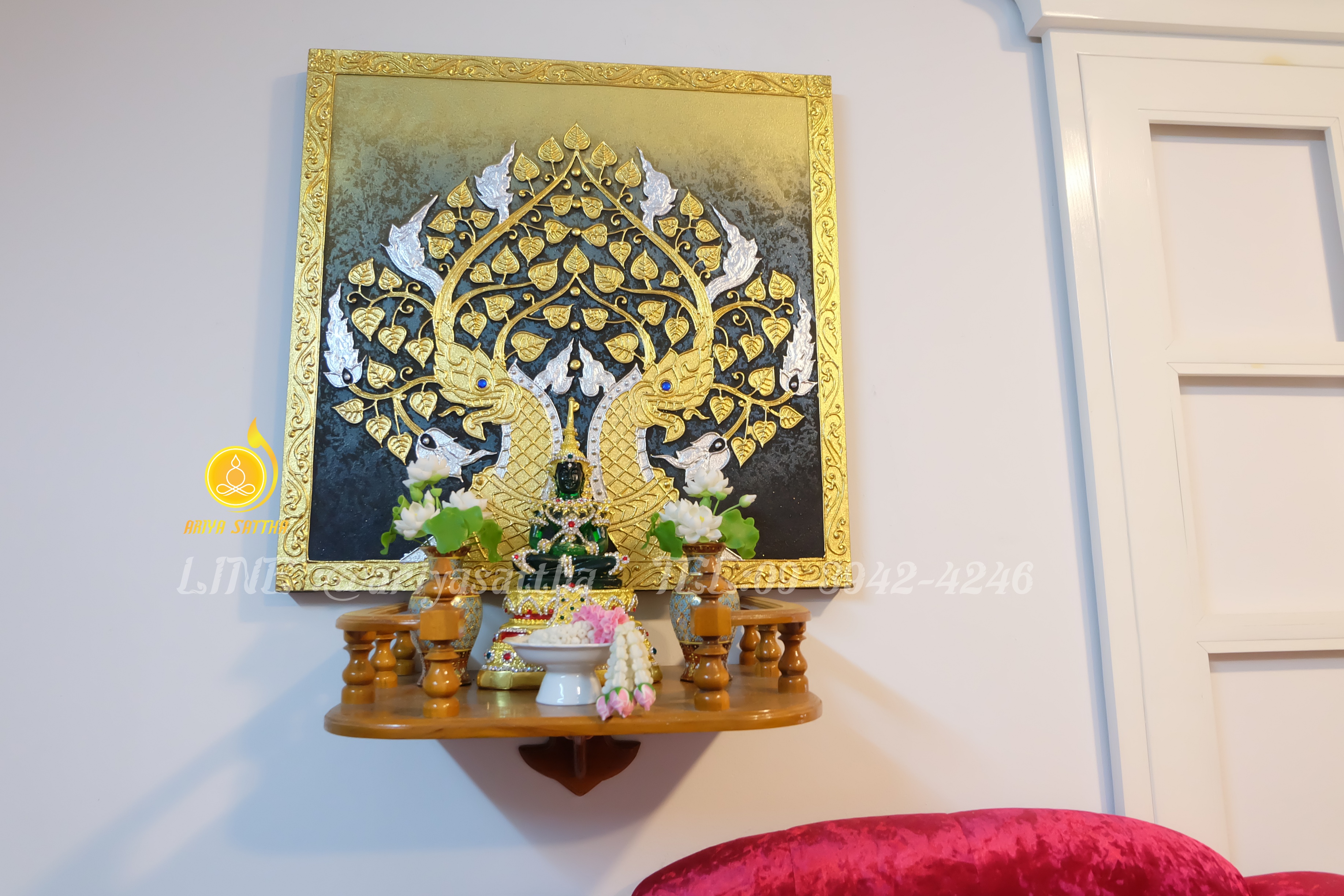 ภาพมงคล พญานาค หรือ นาค ต้นโพธิ์ ขนาด 60x60 cm.ตกแต่งบ้าน ห้องพระ ของขวัญขึ้นบ้านใหม่ งาน handmade ภาพวาดปิดทองแต่งผนังบ้าน คอนโด