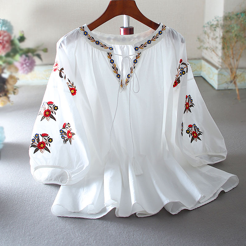 เสื้อลินิน เสื้อผ้าฝ้ายลินิน เสื้อเชิ้ตผ้าลินิน ปักลายสวยๆด้วยด้าย สไตล์VINTAGE