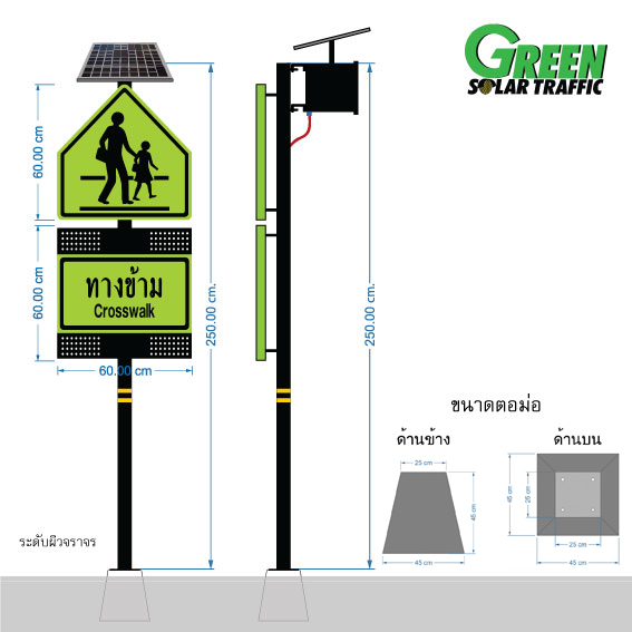 ป้ายเตือน เขตทางข้าม Crosswalk พลังงานแสงอาทิตย์