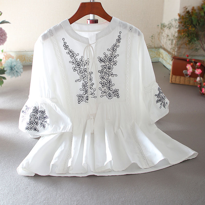 เสื้อลินิน เสื้อผ้าฝ้ายลินิน เสื้อเชิ้ตผ้าลินิน ปักลายสวยๆด้วยด้าย สไตล์VINTAGE