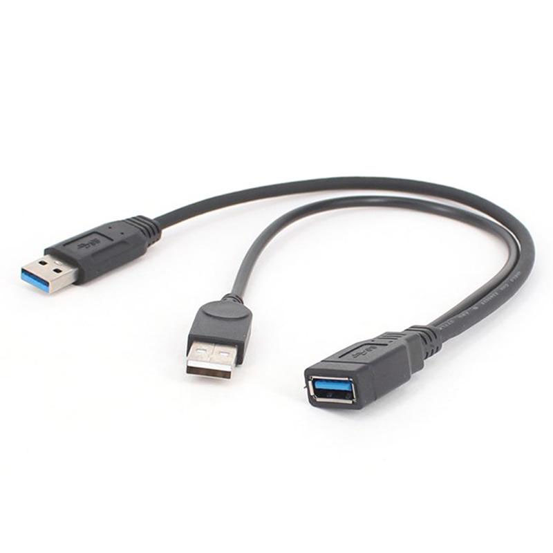 Y-Cable สายแยกหัว USB สำหรับต่อฮาร์ดดิสค์แบบ External กับ Raspberry Pi 3 & 4 ยาว 30 ซ.ม. USB 3.0 A Male To USB 3.0 A Female Y Cable Extension Cord Power Adapter