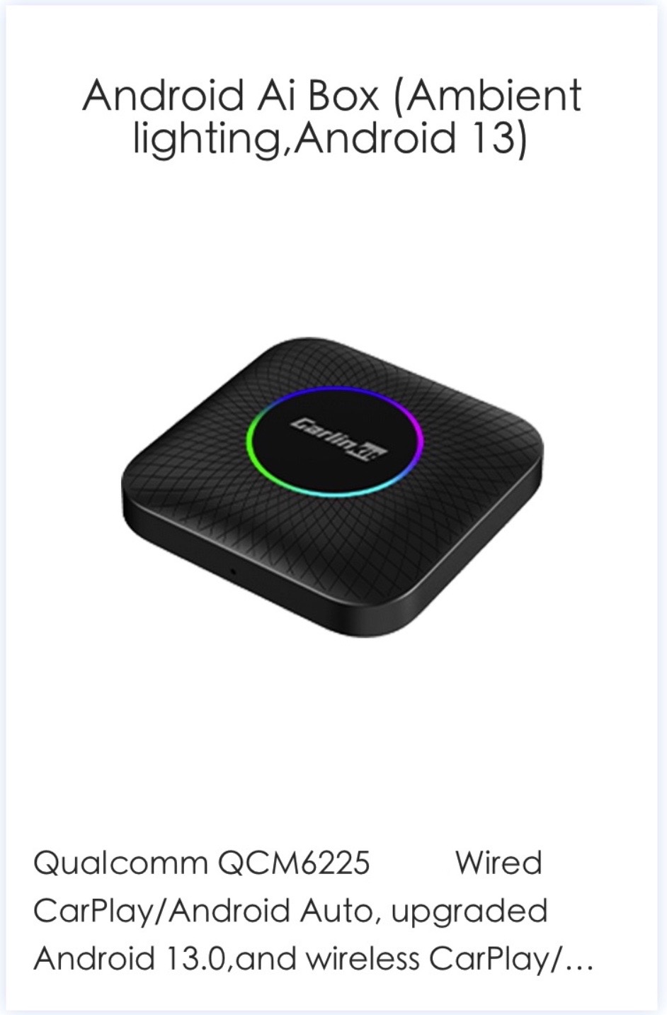 รุ่นท้อปสุด แรงสุด T-Box LED- Carlinkit Android CPU8core Ram8 Rom128 AI Box Ambient Light