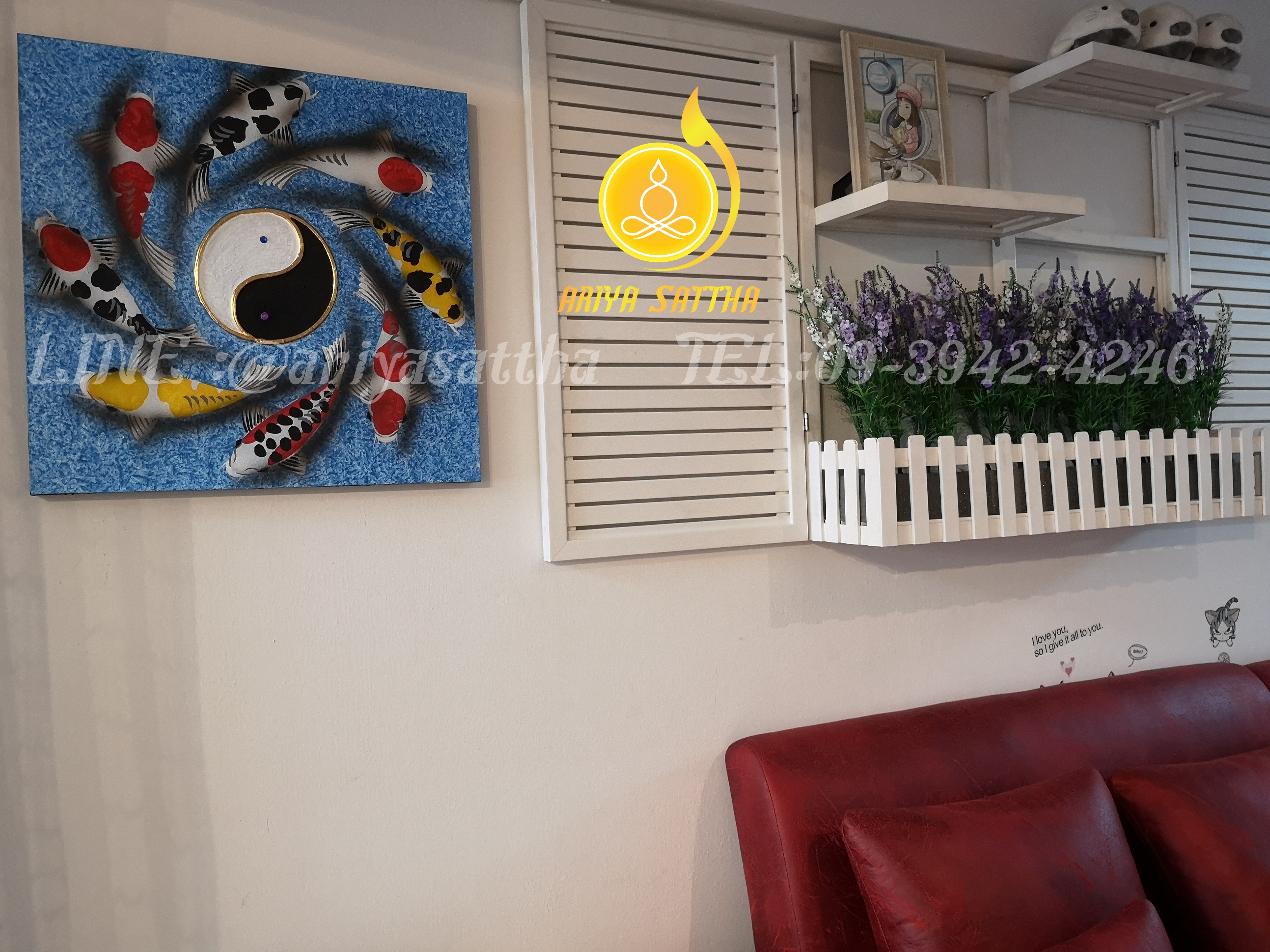 รูปปลาคราฟ ว่ายวน หยินหยาง (เงินทอง สุขภาพ ไหลเวียนดี) ภาพมงคล ขนาด 60x60 cm. ตกแต่งบ้าน ของขวัญขึ้นบ้านใหม่ งาน handmade ภาพวาดปิดทองแต่งผนังบ้าน คอนโด