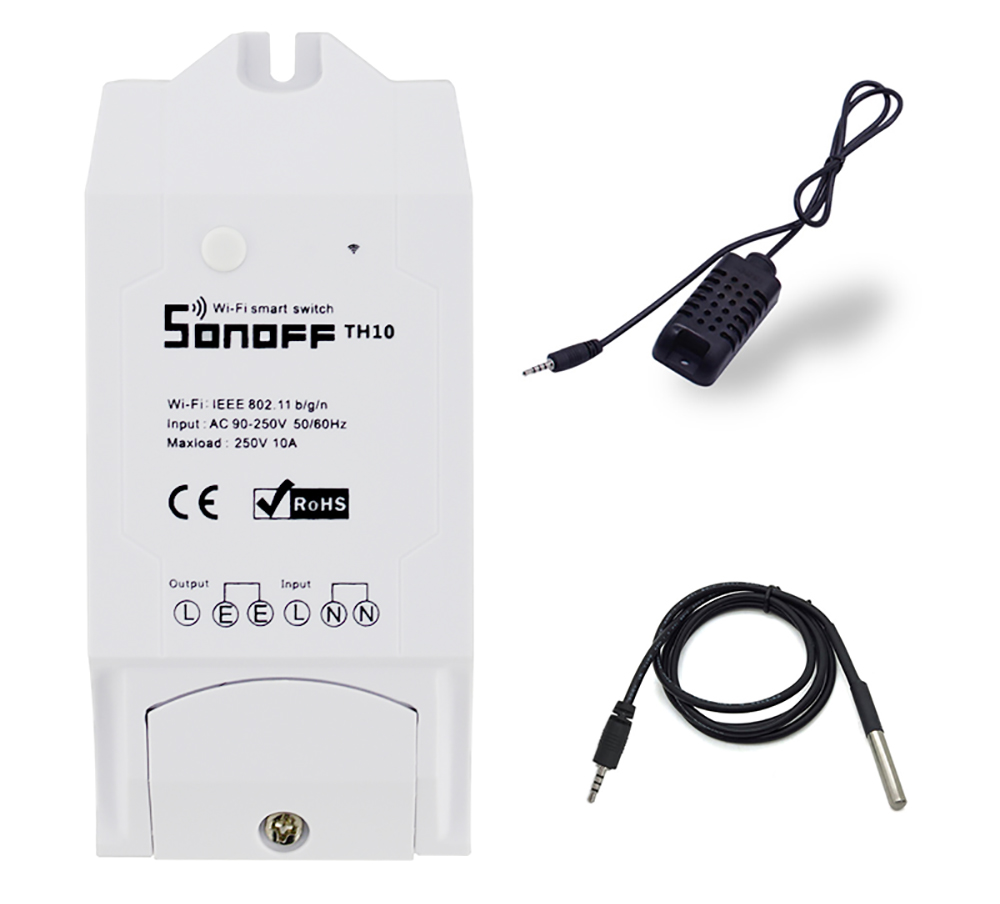 สมาร์ทสวิทช์ไร้สาย Sonoff TH10 10A สั่งผ่านมือถือ WiFi Wireless Smart Switch สามารถเชื่อมต่อเซนเซอร์อุณหภูมิและความชิ้น (อับโหลดโปรแกรมใหม่ได้) ไม่รวมเซนเซอร์