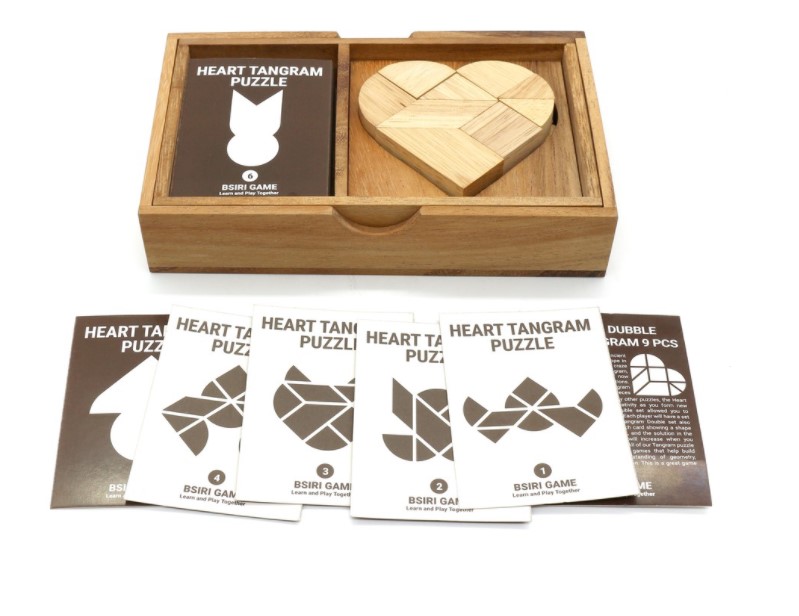 เกมไม้แทนแกรมหัวใจ Double Heart Tangram with cards ของเล่นไม้ฝึกสมอง