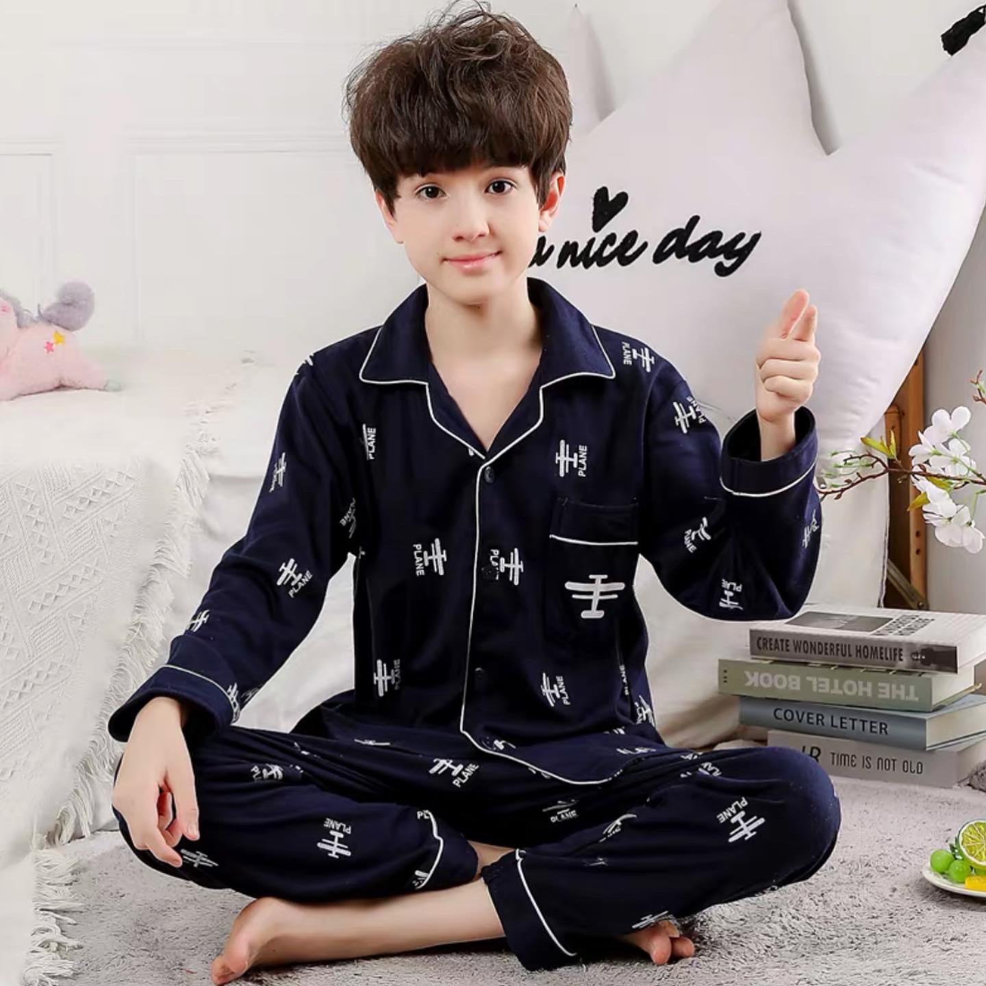 พรีออเดอร์ ชุดนอนเด็กพิมพ์ลาย คอกลม แขนยาว