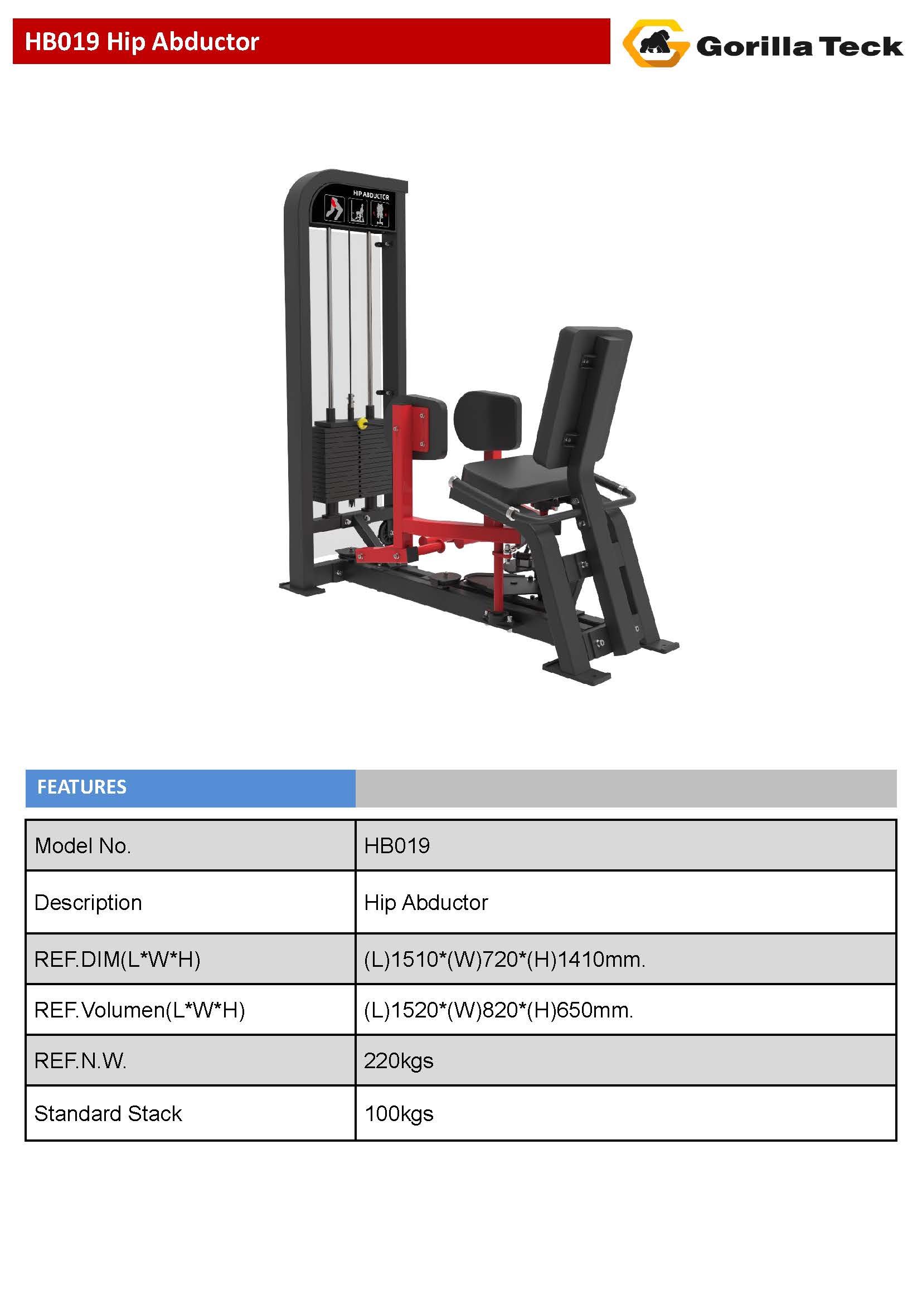 เครื่องฝึกกล้าเนื้อเดี่ยวสำหรับฟิตเนสคลับ แบรนด์ Gorilla Teck